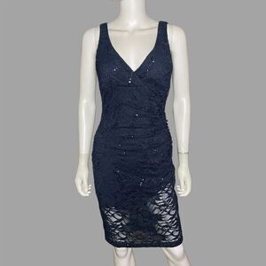 Windsor‎ Navy Blue Lace Bodycon with Sequins V-Neck Sleeveless Cocktail Dress